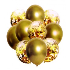 Set 10 buc. baloane pentru petrecere Auriu Metalic + Confetti