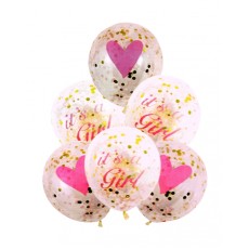 Set 6 buc. baloane pentru Zi de Nastere Fetite, culoare Roz cu Confetti Set 6 buc. baloane pentru Zi de Nastere Fetite, culoare Roz cu Confetti