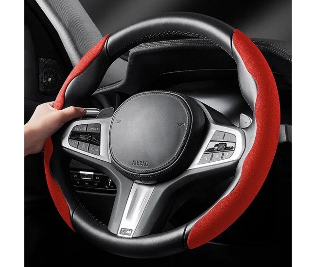 Set 2 ornamente volan finisaj ALCANTARA ROSU, dimensiune universala Set 2 ornamente volan finisaj ALCANTARA ROSU, dimensiune universala