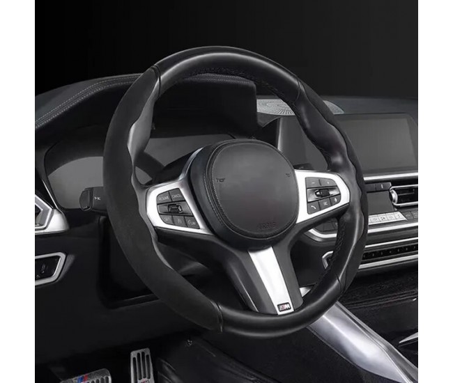 Set 2 ornamente volan finisaj ALCANTARA NEGRU, dimensiune universala Set 2 ornamente volan finisaj ALCANTARA NEGRU, dimensiune universala