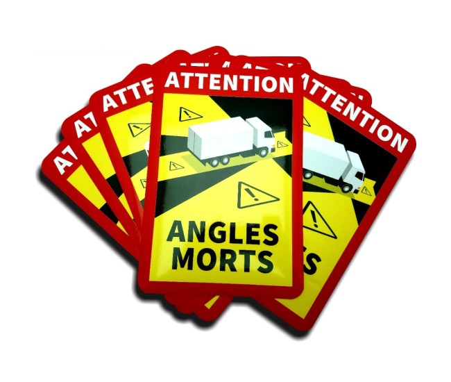 Set 10 buc. sticker autocolant Unghi Mort, Eticheta Autocolanta ANGLES MORTS pentru camioane, dimensiune 17 x 25 cm Set 10 buc. sticker autocolant Unghi Mort, Eticheta Autocolanta ANGLES MORTS pentru camioane, dimensiune 17 x 25 cm