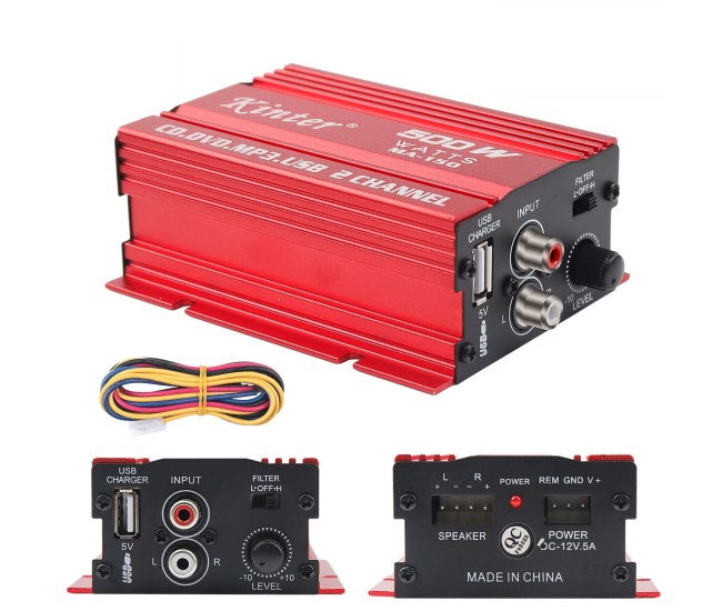 MINI amplificator auto, stereo, 500 W max, cu incarcare USB MINI amplificator auto, stereo, 500 W max, cu incarcare USB