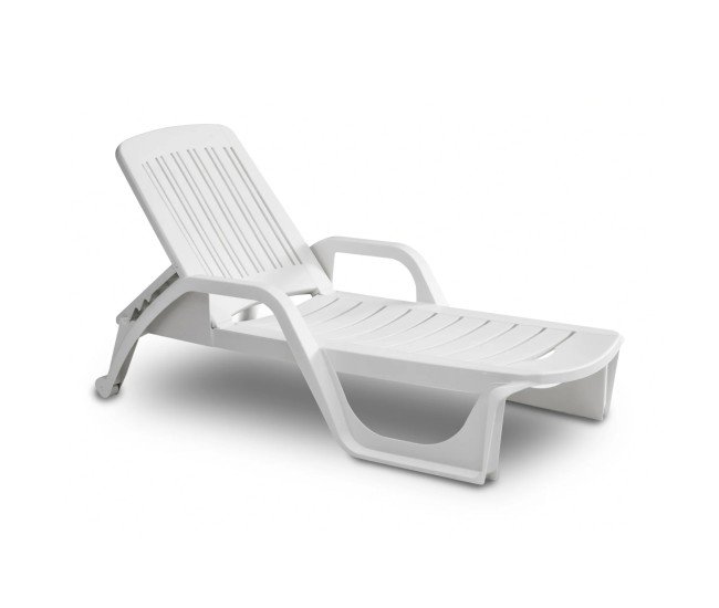 Sezlong de Plaja sau Gradina, reglabil, dimensiune 190 x 46 x 71 cm, material plastic, culoare Alb