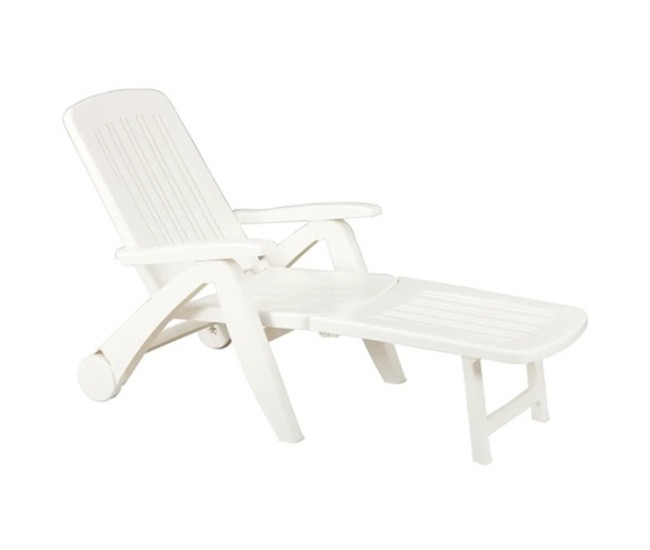 Sezlong de Plaja sau Gradina, reglabil, dimensiune 190 x 60 x 72 cm, material plastic, culoare Alb