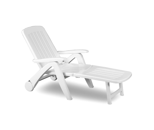 Sezlong de Plaja sau Gradina, reglabil, dimensiune 190 x 60 x 72 cm, material plastic, culoare Alb