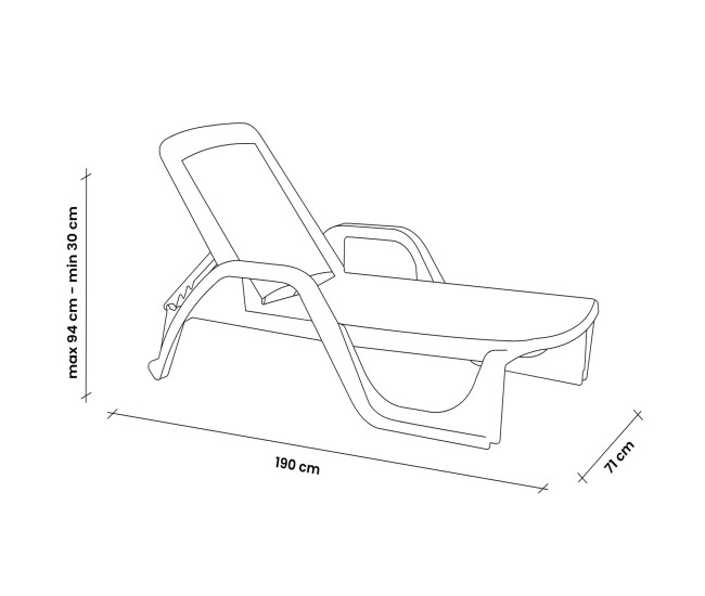 Sezlong de Plaja sau Gradina, reglabil, dimensiune 190 x 46 x 71 cm, material plastic, culoare Alb