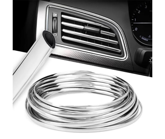Rola Ornament Auto de tip U pentru muchii sau grila ventilatie, 15m liniari, culoare Crom SILVER