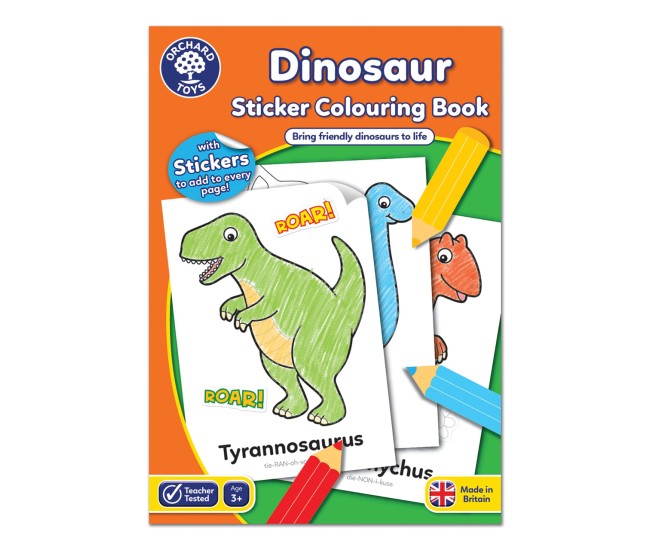 Carte de colorat cu activitati in limba engleza si abtibilduri Dinozaur