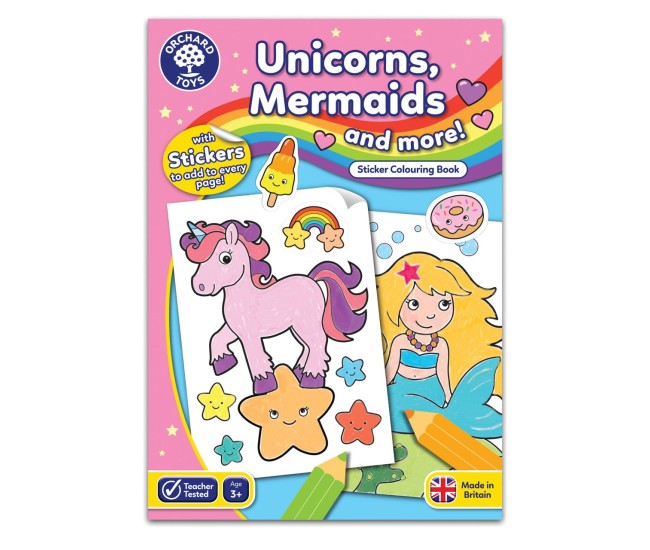 Carte de colorat cu activitati in limba engleza,abtibilduri Unicorni si Sirene Carte de colorat cu activitati in limba engleza,abtibilduri Unicorni si Sirene