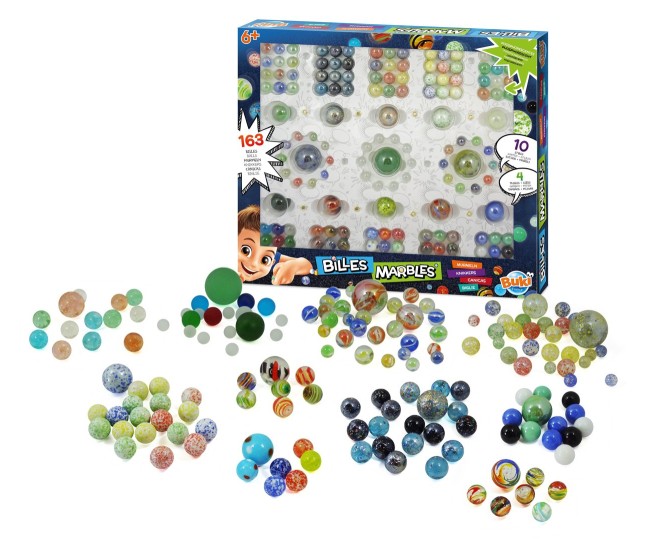 Cutie cu 163 bile din sticla colorate Cutie cu 163 bile din sticla colorate