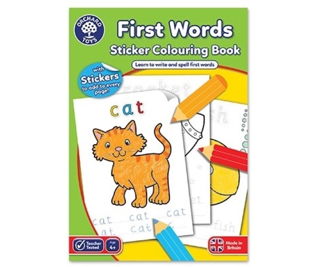 Carte de colorat cu activitati in limba engleza si abtibilduri Primele cuvinte FIRST WORDS
