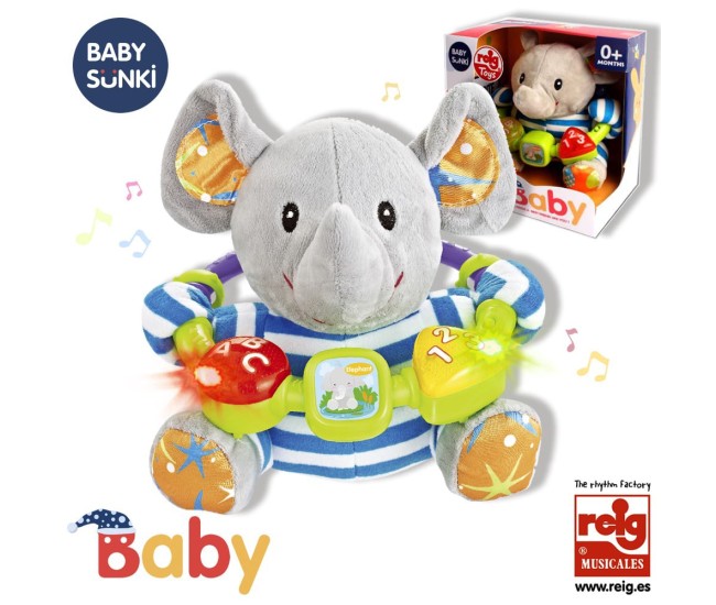 Jucarie interactiva bebe cu activitati si lumini 20 cm - Elefant