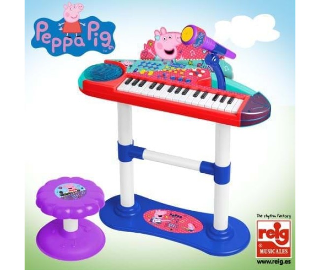 Keyboard electronic cu microfon si scaunel Peppa Pig Keyboard electronic cu microfon si scaunel Peppa Pig