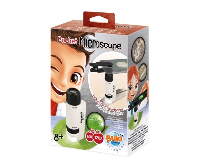 Microscop de buzunar cu LED si adaptor telefon - Set stiinta pentru copii