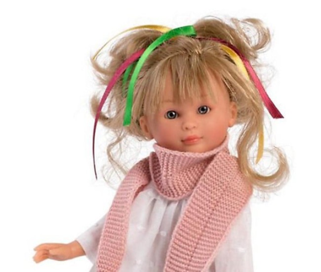 Papusa Celia cu Pantaloni Rosii si Camasa Alba 30cm