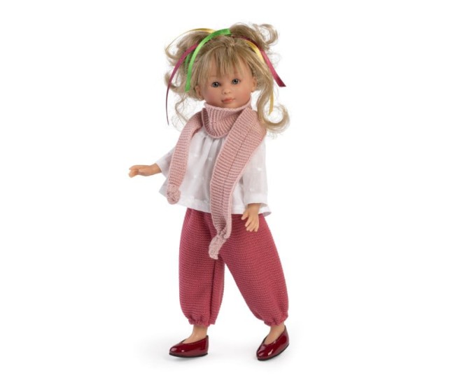 Papusa Celia cu Pantaloni Rosii si Camasa Alba 30cm