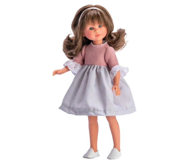Papusa Celia cu Rochita Gri cu Roz 30cm