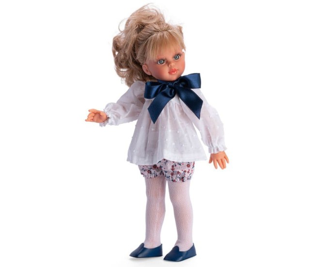 Papusa Sabrina Blonda cu Camasa Alba cu Funda 40cm