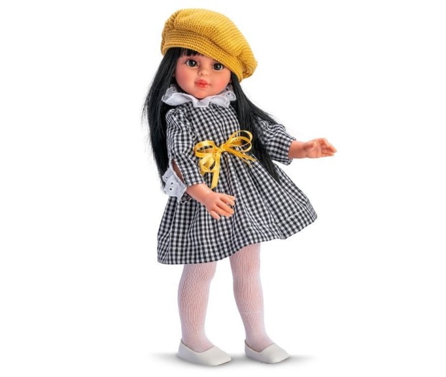 Papusa Sabrina Bruneta cu Rochita si Bascuta Galbena 40cm Papusa Sabrina Bruneta cu Rochita si Bascuta Galbena 40cm