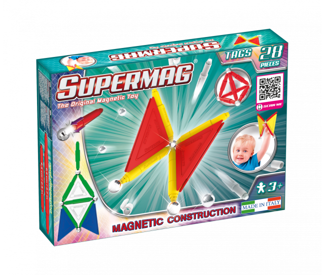 Set de constructie magnetic de baza Supermag Tags 28 piese
