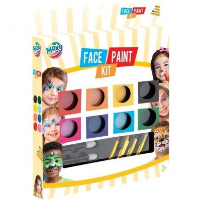Set Pictura pe Fata pentru Copii - 16 Piese: 8 Vopsele, 4 Creioane, 2 Aplicatoare, 1 Burete Moxy GR730003