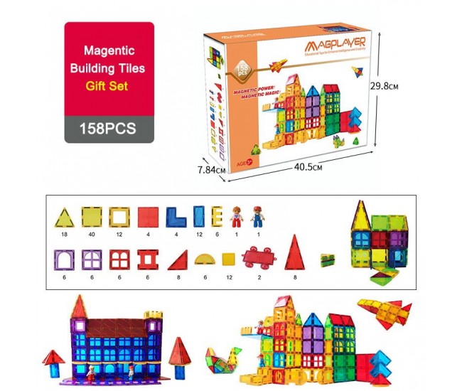 Set de constructie magnetic 3D - 158 piese Set de constructie magnetic 3D - 158 piese