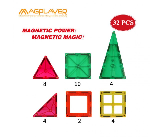 Set de constructie magnetic - 32 piese Set de constructie magnetic - 32 piese