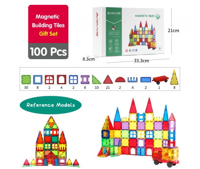 Set de constructie magnetic 3D - 100 piese Set de constructie magnetic 3D - 100 piese