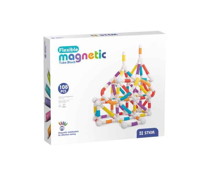 Set de constructie STEM magnetic - Tuburi flexibile (108 piese) Set de constructie STEM magnetic - Tuburi flexibile (108 piese)