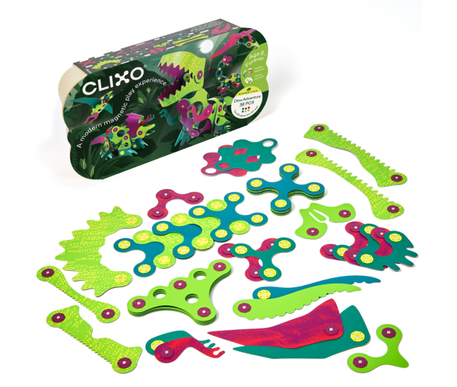 Clixo® joc magnetic de construit - Aventuri cu dinozauri (36 piese) Clixo® joc magnetic de construit - Aventuri cu dinozauri (36 piese)