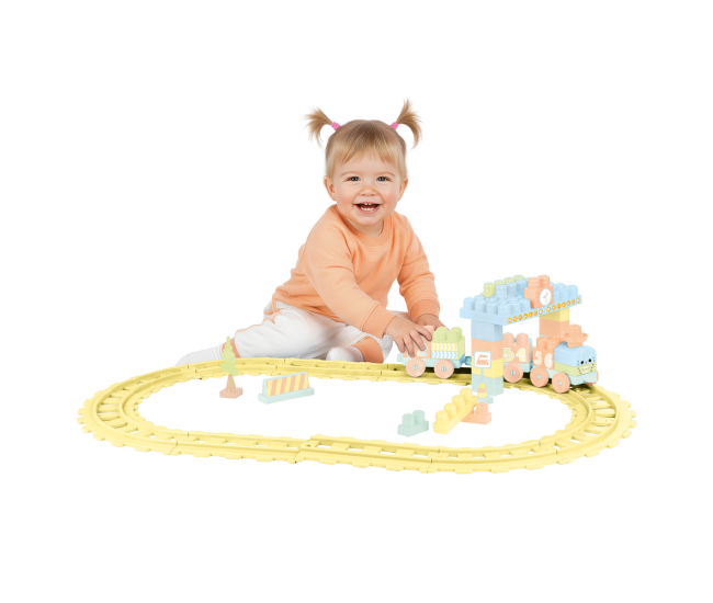 Set de constructii cu trenulet - 58 piese (pastel)