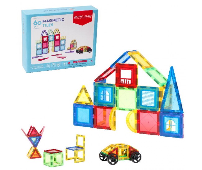 Set de constructie magnetic 3D - 60 piese Set de constructie magnetic 3D - 60 piese