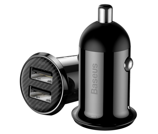Incarcator auto 2xusb 4.8a baseus - negru Incarcator auto 2xusb 4.8a baseus - negru
