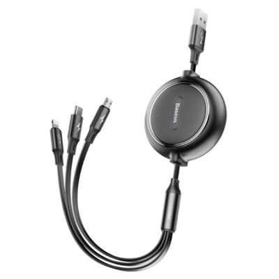 Cablu 3in1  usb-usb-c-micro usb-lightning 1.2m 3.5a retractabil