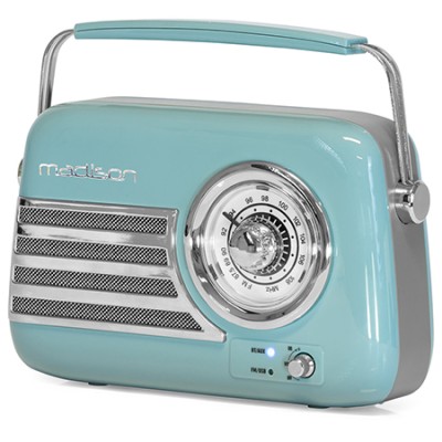 Radio fm portabil nostalgia 30w cu functie bluetooth/aux -albastru