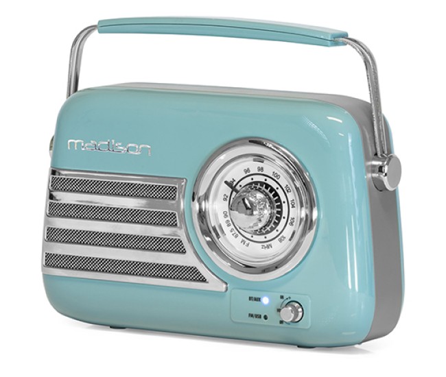 Radio fm portabil nostalgia 30w cu functie bluetooth/aux -albastru Radio fm portabil nostalgia 30w cu functie bluetooth/aux -albastru