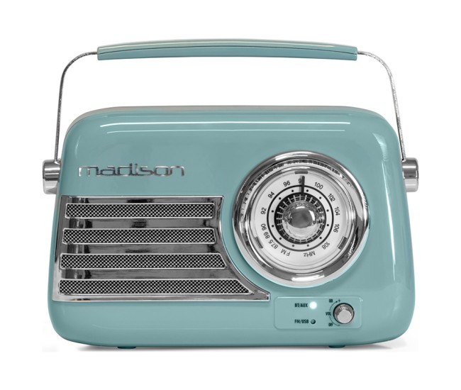 Radio fm portabil nostalgia 30w cu functie bluetooth/aux -albastru Radio fm portabil nostalgia 30w cu functie bluetooth/aux -albastru