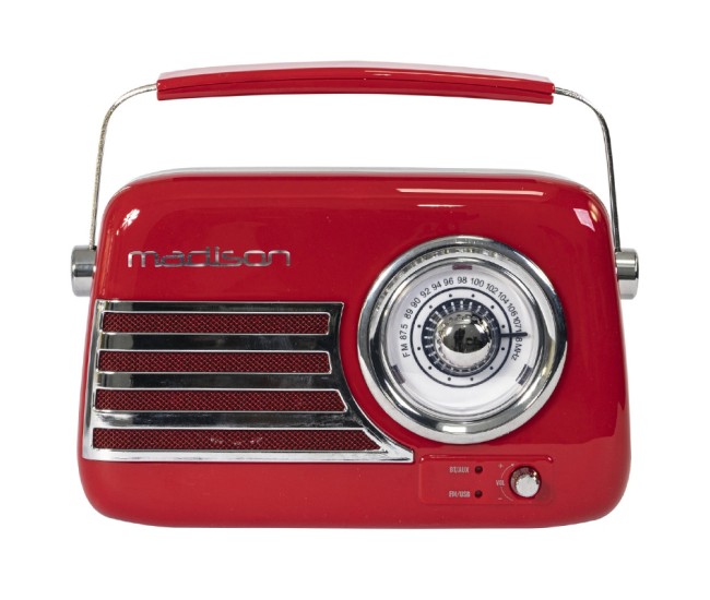 Radio fm portabil nostalgia 15w cu functie bluetooth/aux - rosu Radio fm portabil nostalgia 15w cu functie bluetooth/aux - rosu