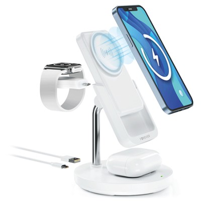 Statie incarcare 5 in 1 cu incarcare wireless magnetic - alb Statie incarcare 5 in 1 cu incarcare wireless magnetic - alb