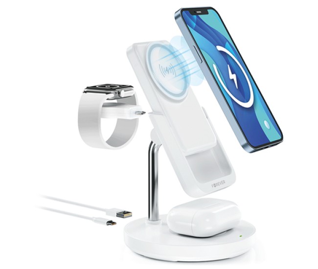 Statie incarcare 5 in 1 cu incarcare wireless magnetic - alb Statie incarcare 5 in 1 cu incarcare wireless magnetic - alb