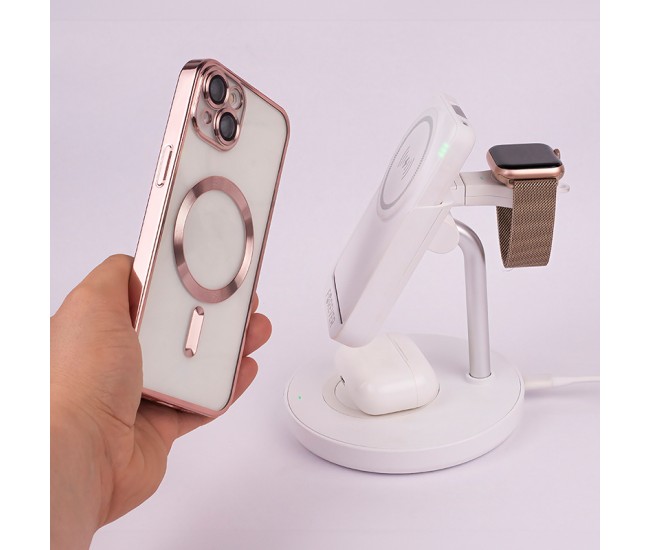 Statie incarcare 5 in 1 cu incarcare wireless magnetic - alb Statie incarcare 5 in 1 cu incarcare wireless magnetic - alb