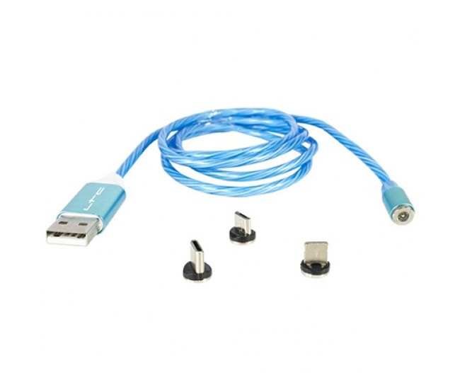 Cablu 1m 3in1 tip c/iphone/micro usb iluminat led albastru Cablu 1m 3in1 tip c/iphone/micro usb iluminat led albastru