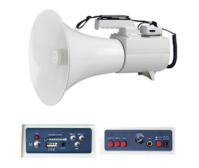Megafon profesional 45w cu usb/sd + sirena Megafon profesional 45w cu usb/sd + sirena