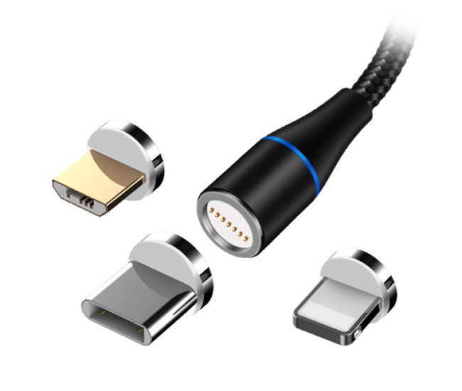 Cablu magnetic 3in1 usb-c/lightning/micro usb 1m 3a - negru