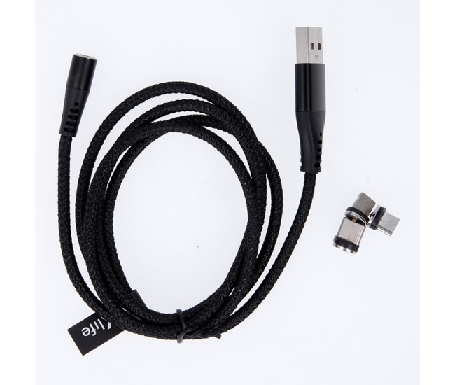Cablu magnetic 3in1 usb-c/lightning/micro usb 1m 3a - negru