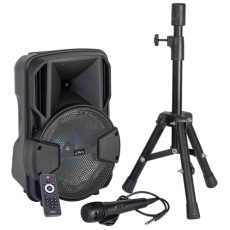 Boxa activa 8/20cm 15w iluminat led cu bt/usb/msd/fm + stand + microfon