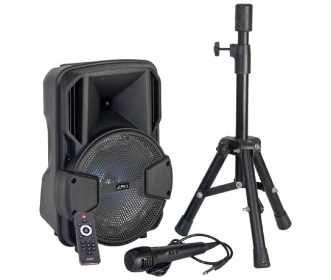 Boxa activa 8/20cm 15w iluminat led cu bt/usb/msd/fm + stand + microfon Boxa activa 8/20cm 15w iluminat led cu bt/usb/msd/fm + stand + microfon