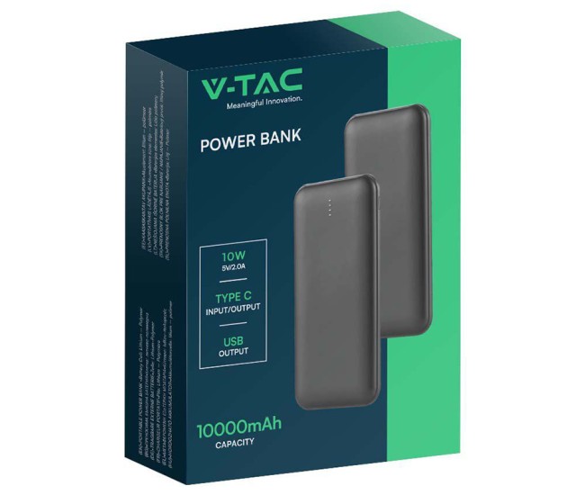 Power bank 10000mah cu cablu 30cm tip c - negru Power bank 10000mah cu cablu 30cm tip c - negru