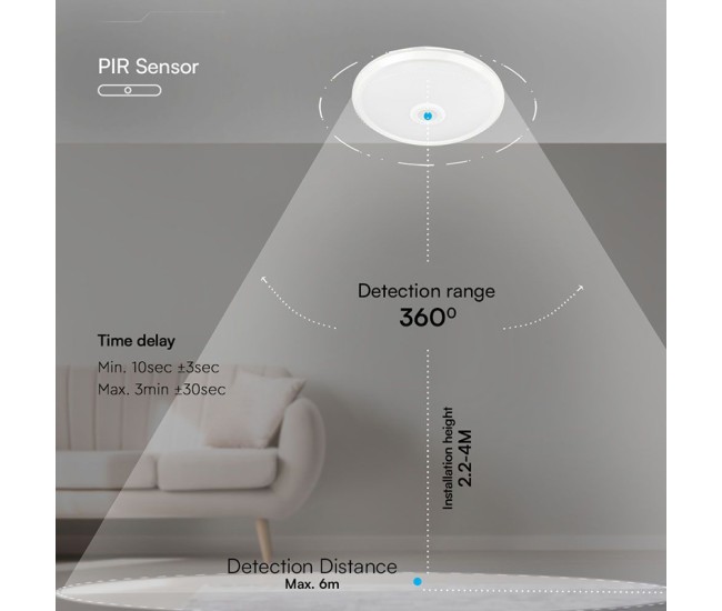 Plafoniera led 12w ip20 senzor de miscare 3in1 - alb Plafoniera led 12w ip20 senzor de miscare 3in1 - alb