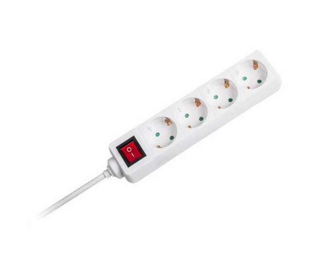 Prelungitor 4 cai cu intrerupator 5m( 3g1.5mm2) alb Prelungitor 4 cai cu intrerupator 5m( 3g1.5mm2) alb